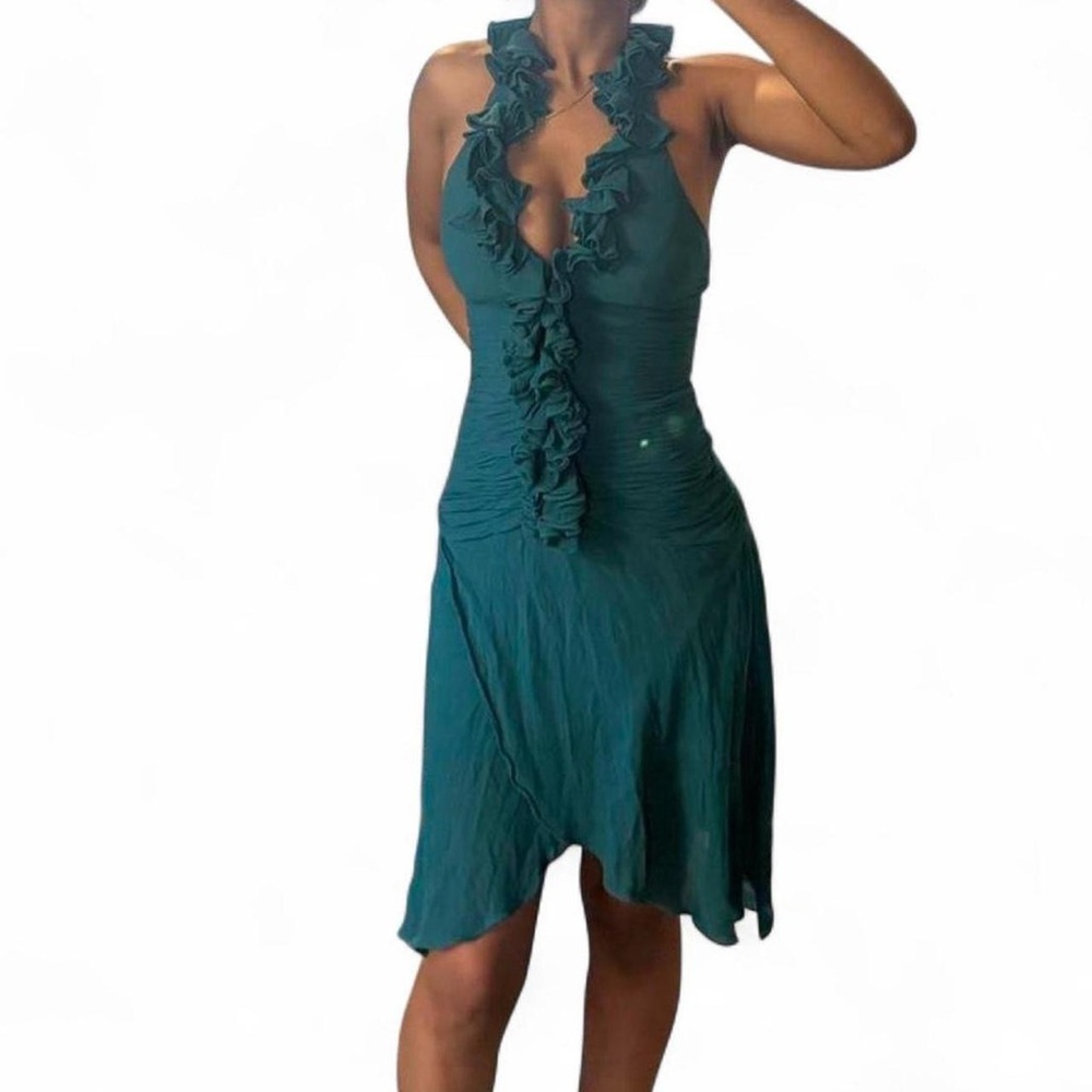 Sue Wong vintage teal halter neck dress. Size 2